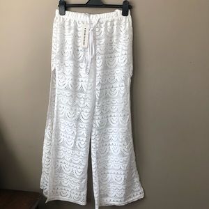 Waves To Coast White Crochet Lace Sheer Swim Suit Cover Up Pants NWT